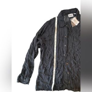 VTG 90s Chico's Design Sheer Black Rosette Blouse Button Down Shirt New Sz 3‎ XL